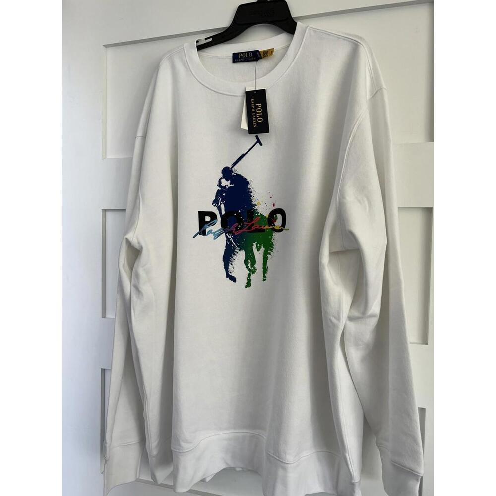 Polo Ralph Lauren Men White Paint Splatter Big Pony Sweatshirt Big & Tall 3XLT - Picture 3 of 3